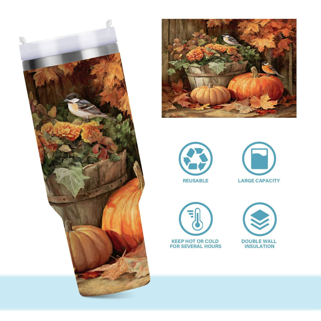 30 oz Insulated Stainless Steel Tumbler Double Wall Stainless Steel Tumbler with 2-Way Drinking Beautiful Fall Scene C610S