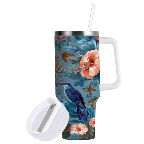 30 oz Insulated Stainless Steel Tumbler Double Wall Stainless Steel Tumbler with 2-Way Drinking Birds and Flowers C552Y