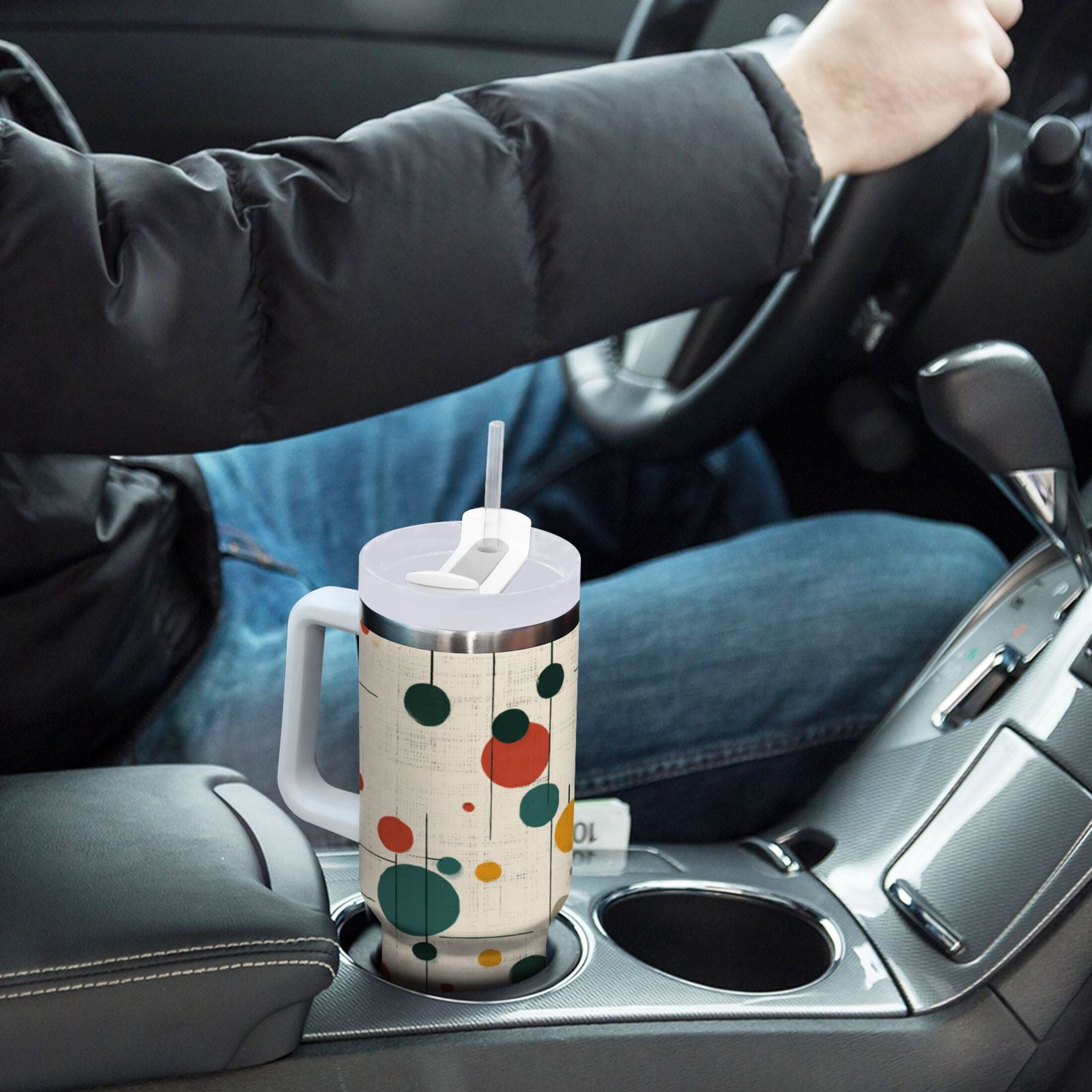 30 oz Insulated Stainless Steel Tumbler Double Wall Stainless Steel Tumbler with 2-Way Drinking Colorful Dots and Lines C646K