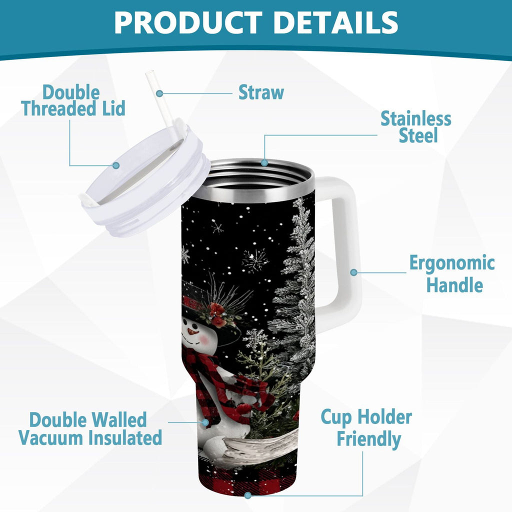 30 oz Insulated Stainless Steel Tumbler Double Wall Stainless Steel Tumbler with 2-Way Drinking Christmas Snowman C583N