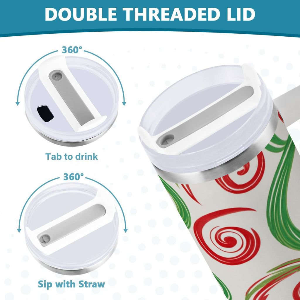 40 oz Insulated Stainless Steel Tumbler Double Wall Stainless Steel Tumbler with 2-Way Drinking Red and Green Swirls C539F