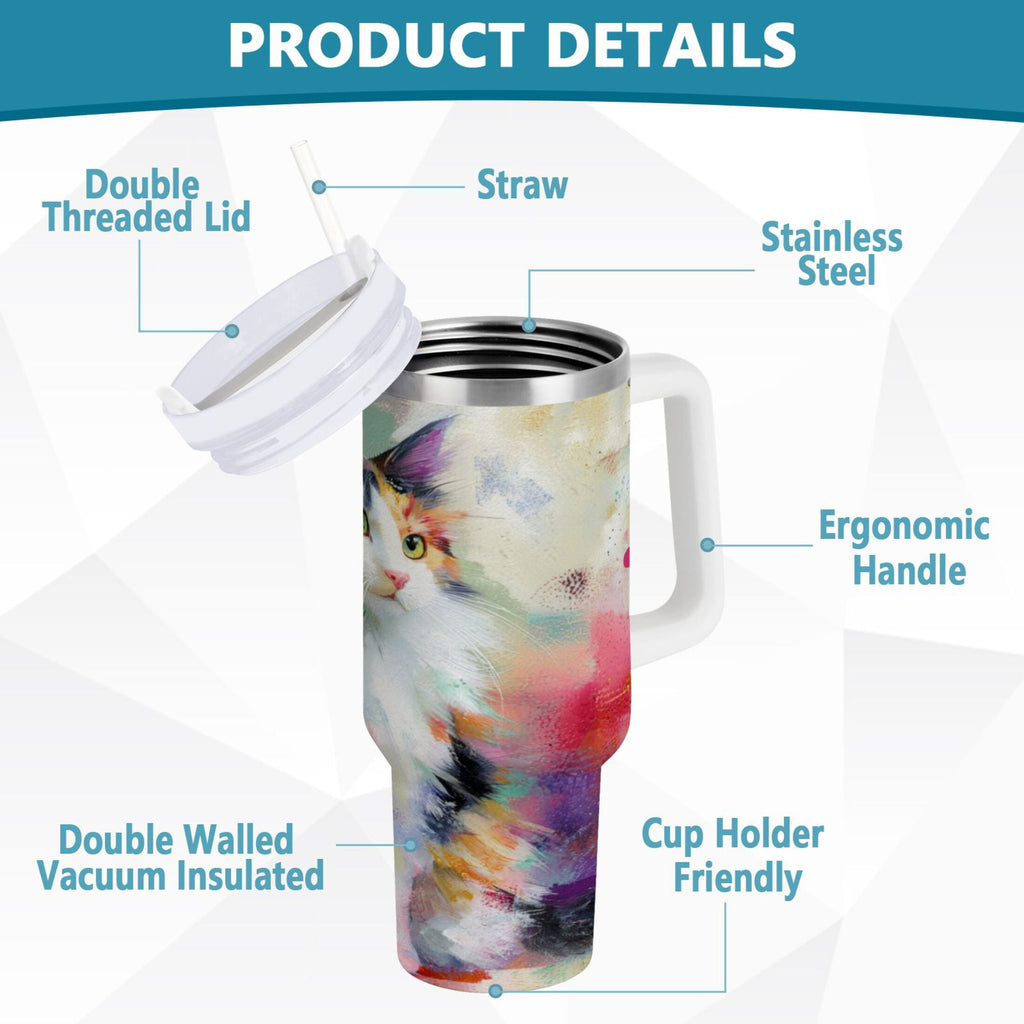 30 oz Insulated Stainless Steel Tumbler Double Wall Stainless Steel Tumbler with 2-Way Drinking Charming Hairy Cat C672D