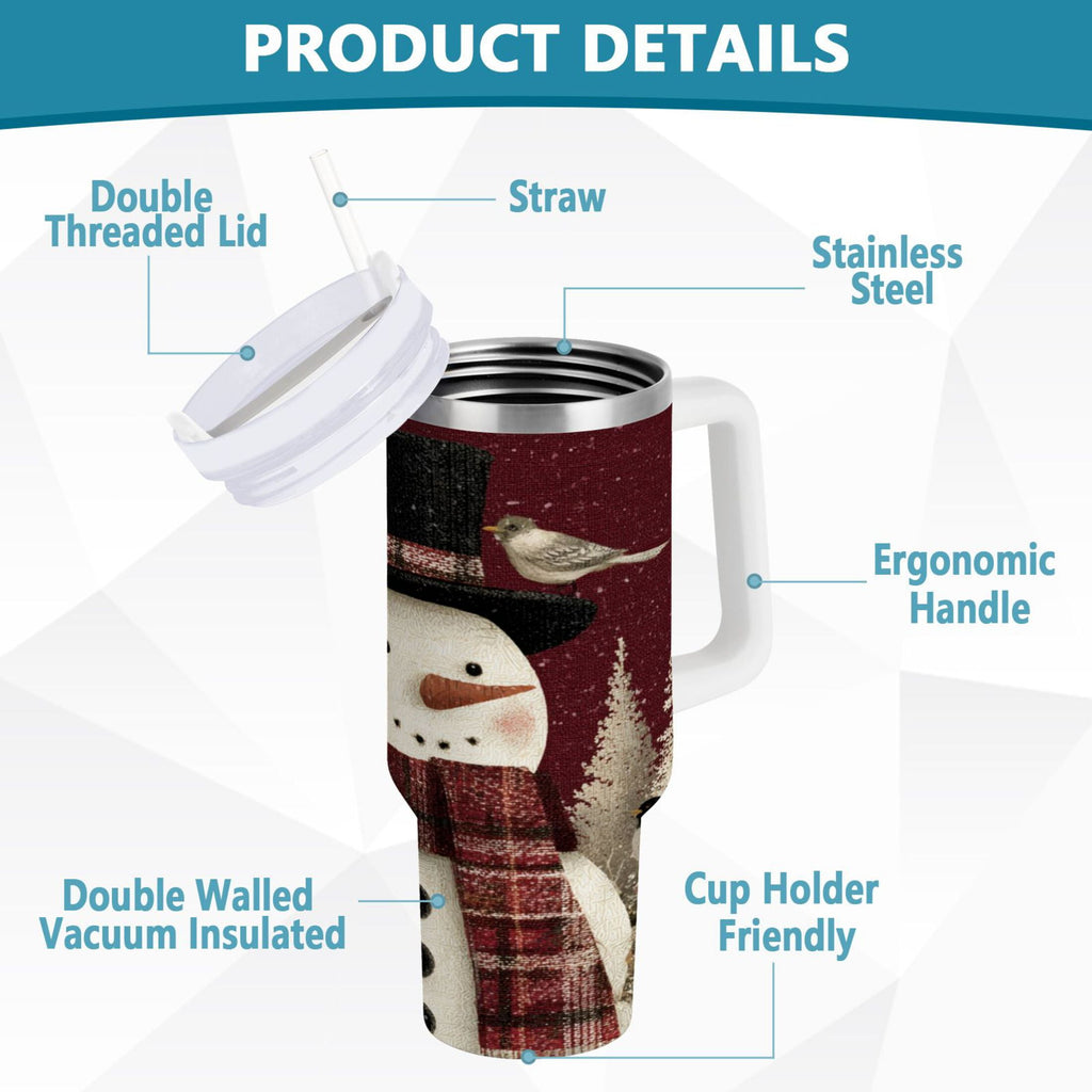 30 oz Insulated Stainless Steel Tumbler Double Wall Stainless Steel Tumbler with 2-Way Drinking Snowman and Birds C637Y