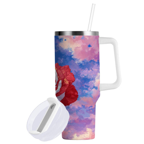 30 oz Insulated Stainless Steel Tumbler Double Wall Stainless Steel Tumbler with 2-Way Drinking Rose with Flag Pattern C547E