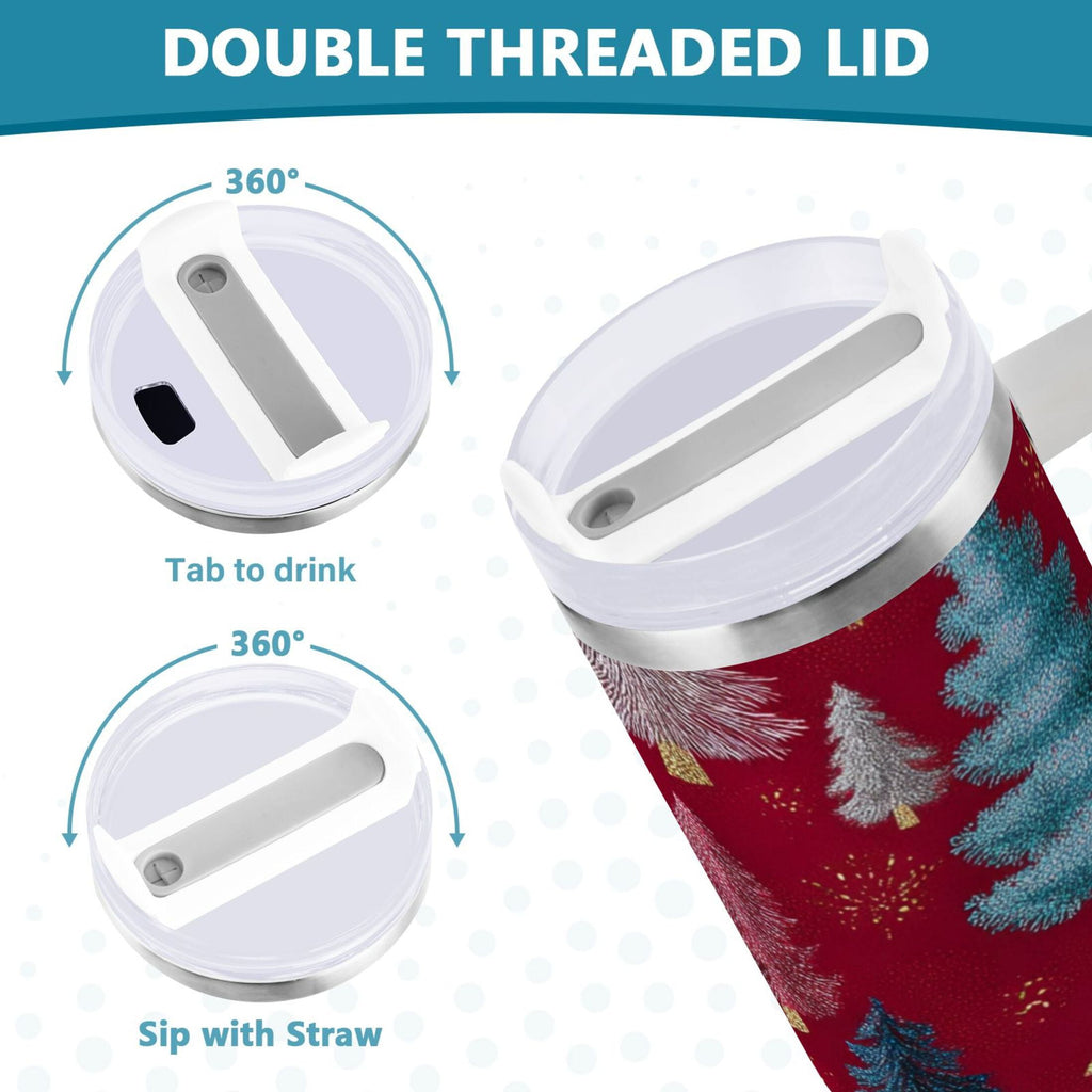 30 oz Insulated Stainless Steel Tumbler Double Wall Stainless Steel Tumbler with 2-Way Drinking Stylized Christmas Trees C644P