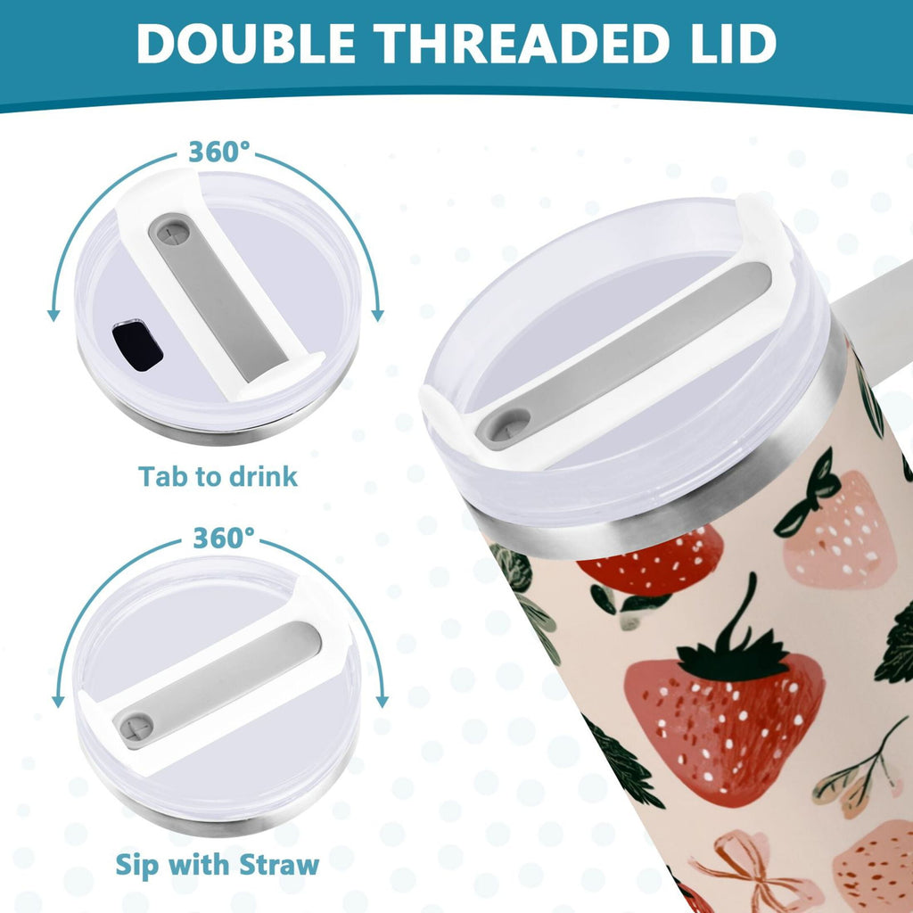 30 oz Insulated Stainless Steel Tumbler Double Wall Stainless Steel Tumbler with 2-Way Drinking Cute Pinks Strawberries C596A