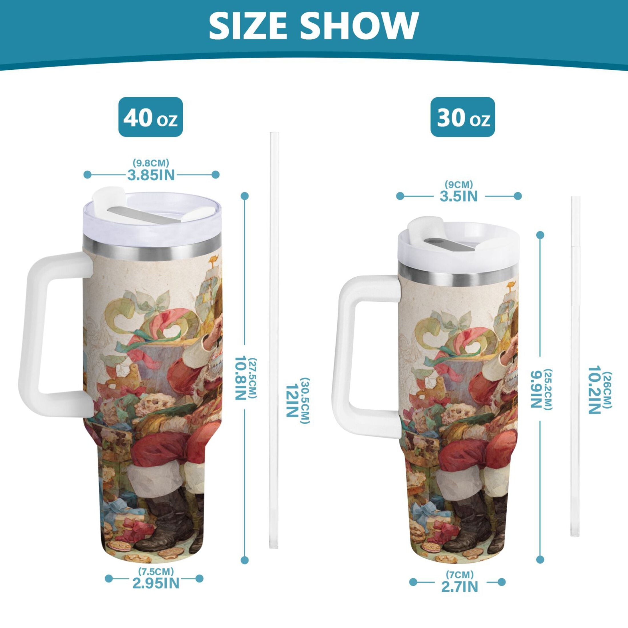 30 oz Insulated Stainless Steel Tumbler Double Wall Stainless Steel Tumbler with 2-Way Drinking Santa Claus Sitting in Chair C682L