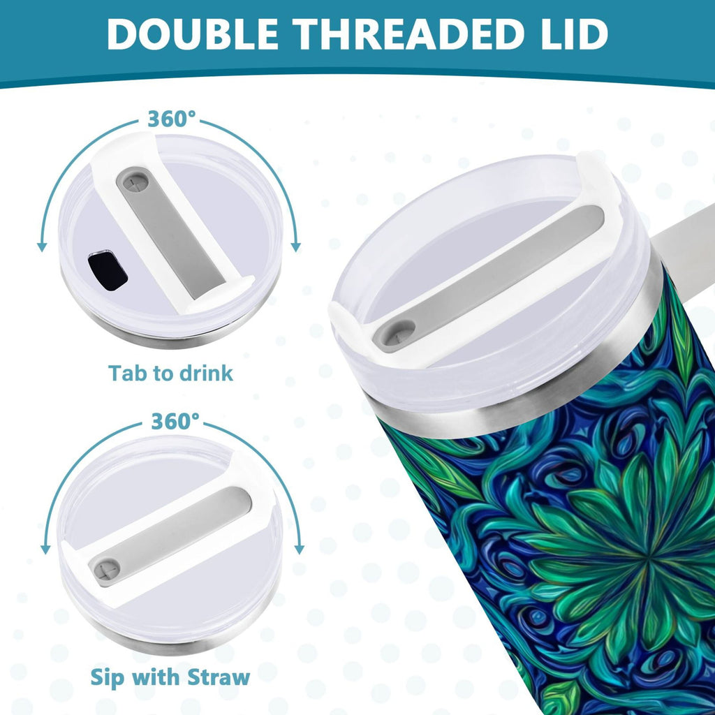 40 oz Insulated Stainless Steel Tumbler Double Wall Stainless Steel Tumbler with 2-Way Drinking Elegant Blue Traditional Patterns C603G