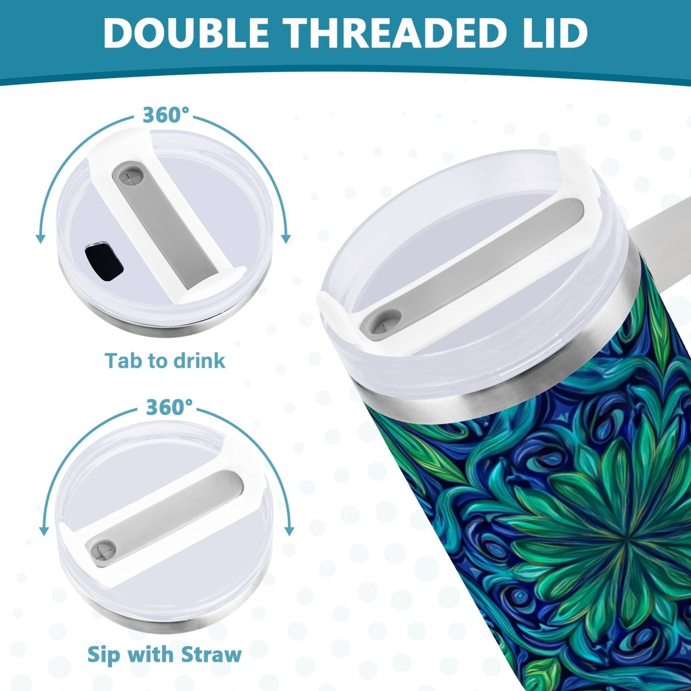 40 oz Insulated Stainless Steel Tumbler Double Wall Stainless Steel Tumbler with 2-Way Drinking Elegant Blue Traditional Patterns C603G