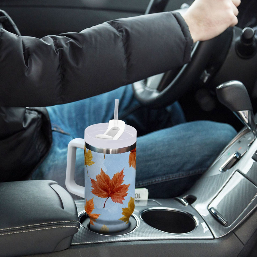 30 oz Insulated Stainless Steel Tumbler Double Wall Stainless Steel Tumbler with 2-Way Drinking Autumn Maple Leaves C641A