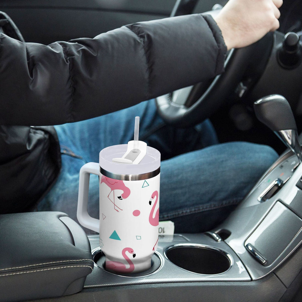 40 oz Insulated Stainless Steel Tumbler Double Wall Stainless Steel Tumbler with 2-Way Drinking Cute Flamingo Pattern C502Y