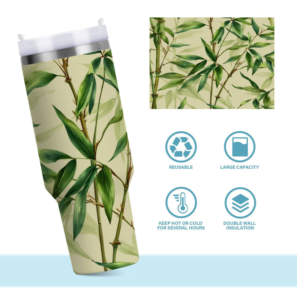 30 oz Insulated Stainless Steel Tumbler Double Wall Stainless Steel Tumbler with 2-Way Drinking Bamboo Pattern C558H