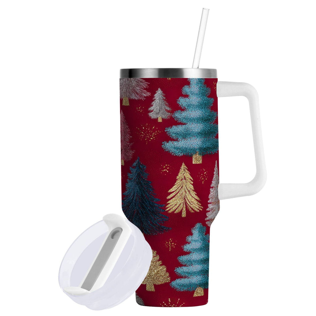 30 oz Insulated Stainless Steel Tumbler Double Wall Stainless Steel Tumbler with 2-Way Drinking Stylized Christmas Trees C644P