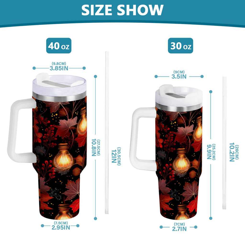 40 oz Insulated Stainless Steel Tumbler Double Wall Stainless Steel Tumbler with 2-Way Drinking Light Bulbs and Maple Leaves C534H