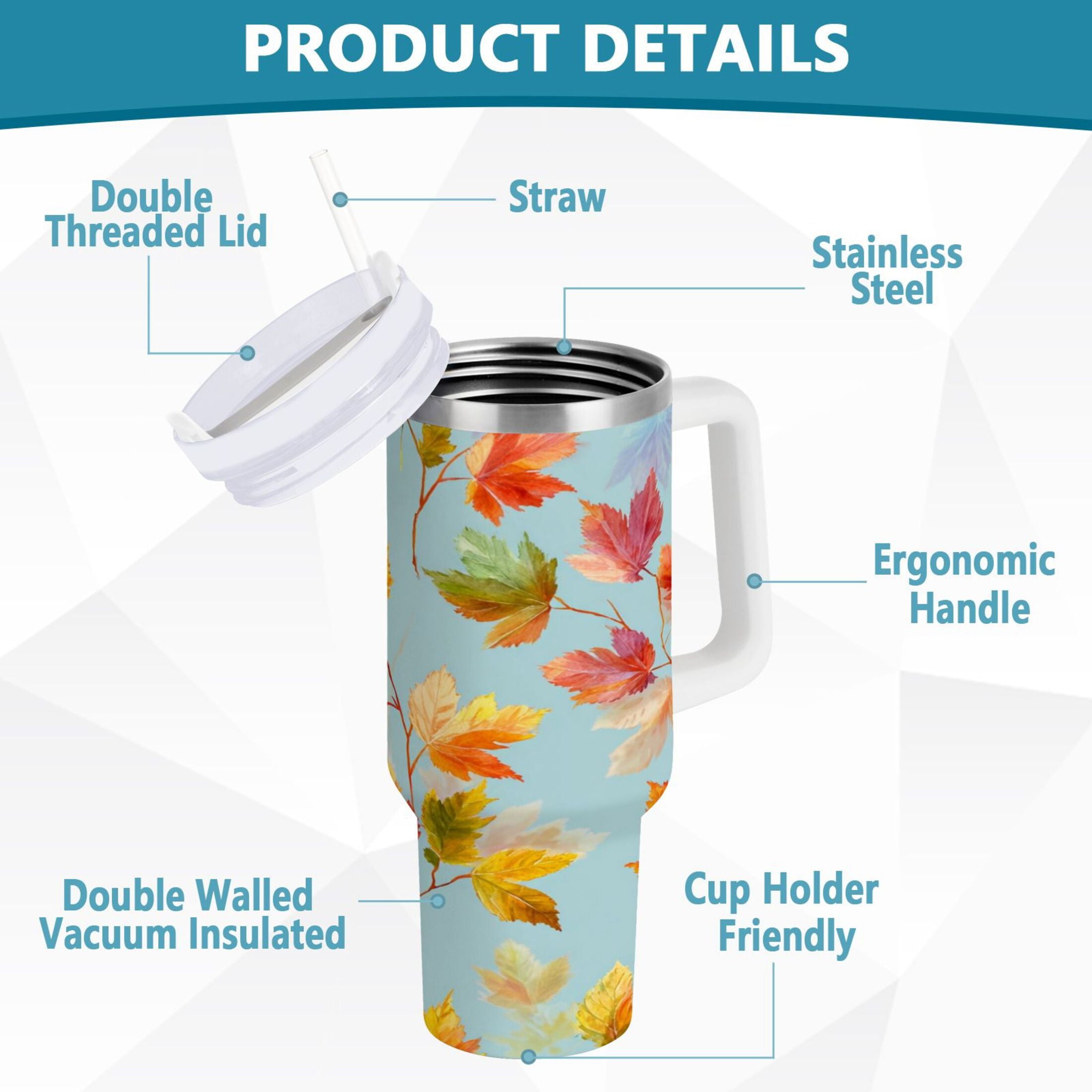 30 oz Insulated Stainless Steel Tumbler Double Wall Stainless Steel Tumbler with 2-Way Drinking Colorful Autumn Maple Leaves C616L