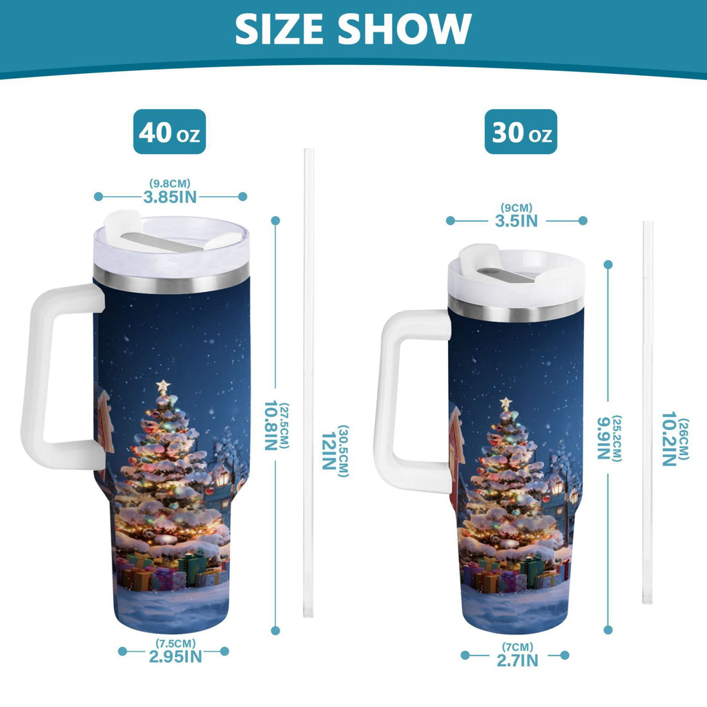 30 oz Insulated Stainless Steel Tumbler Double Wall Stainless Steel Tumbler with 2-Way Drinking Christmas Night Scene C606M