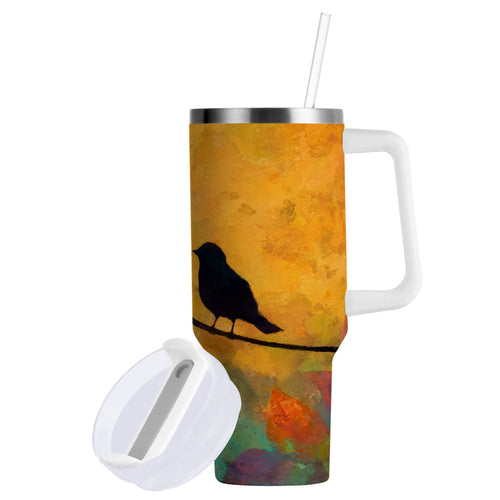 30 oz Insulated Stainless Steel Tumbler Double Wall Stainless Steel Tumbler with 2-Way Drinking Birds on A Wire C613B