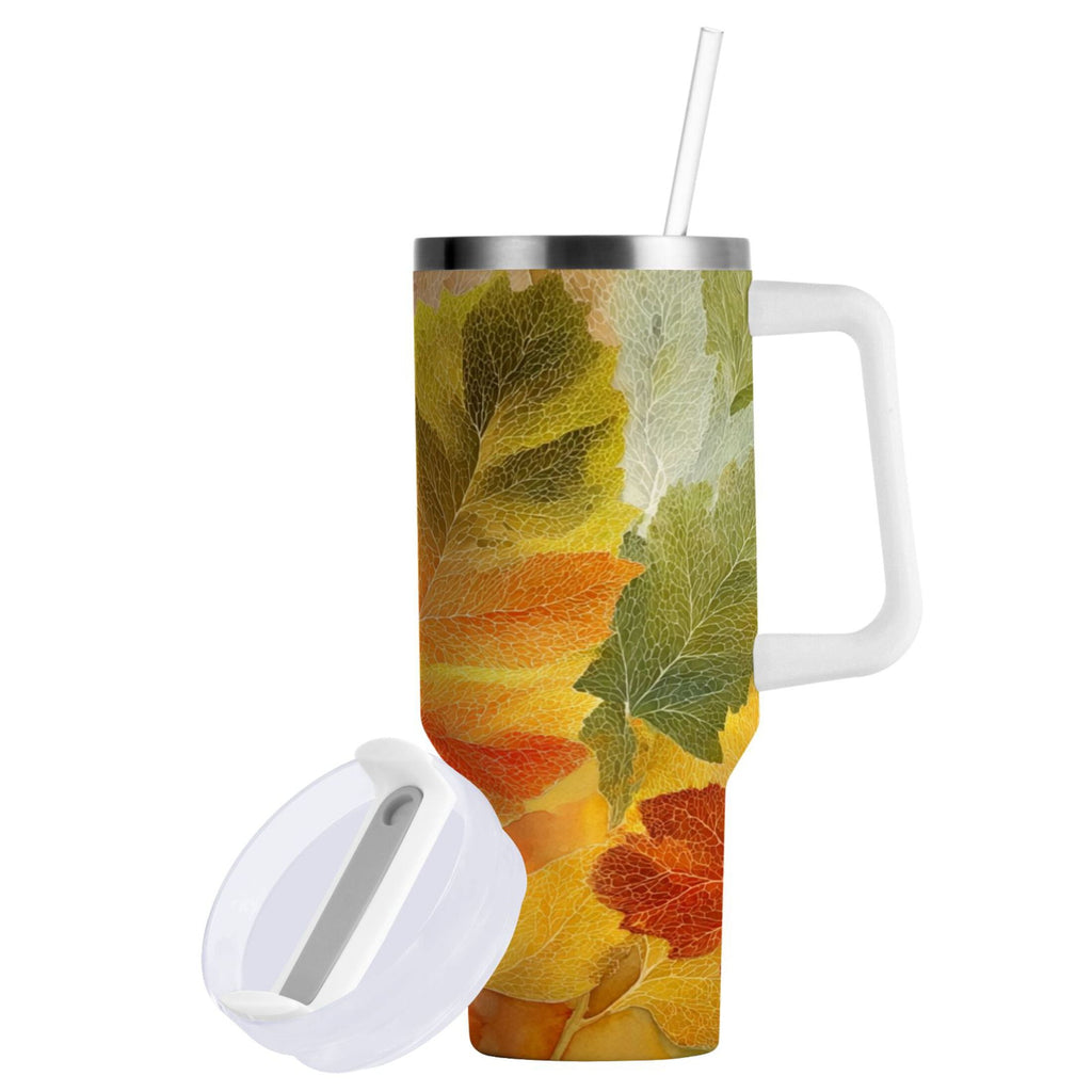 30 oz Insulated Stainless Steel Tumbler Double Wall Stainless Steel Tumbler with 2-Way Drinking Various Shades Autumn Leaves C590N