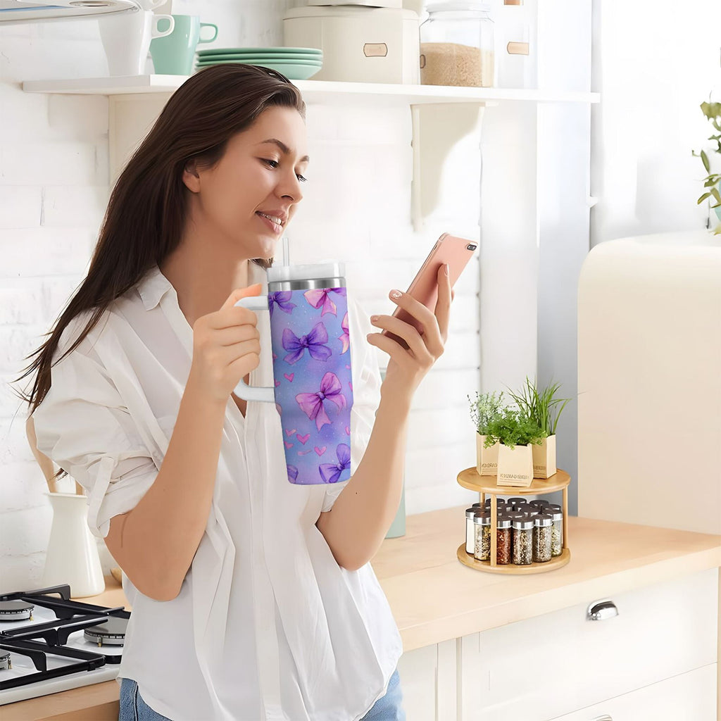 30 oz Insulated Stainless Steel Tumbler Double Wall Stainless Steel Tumbler with 2-Way Drinking Watercolor Bows Pattern C627X