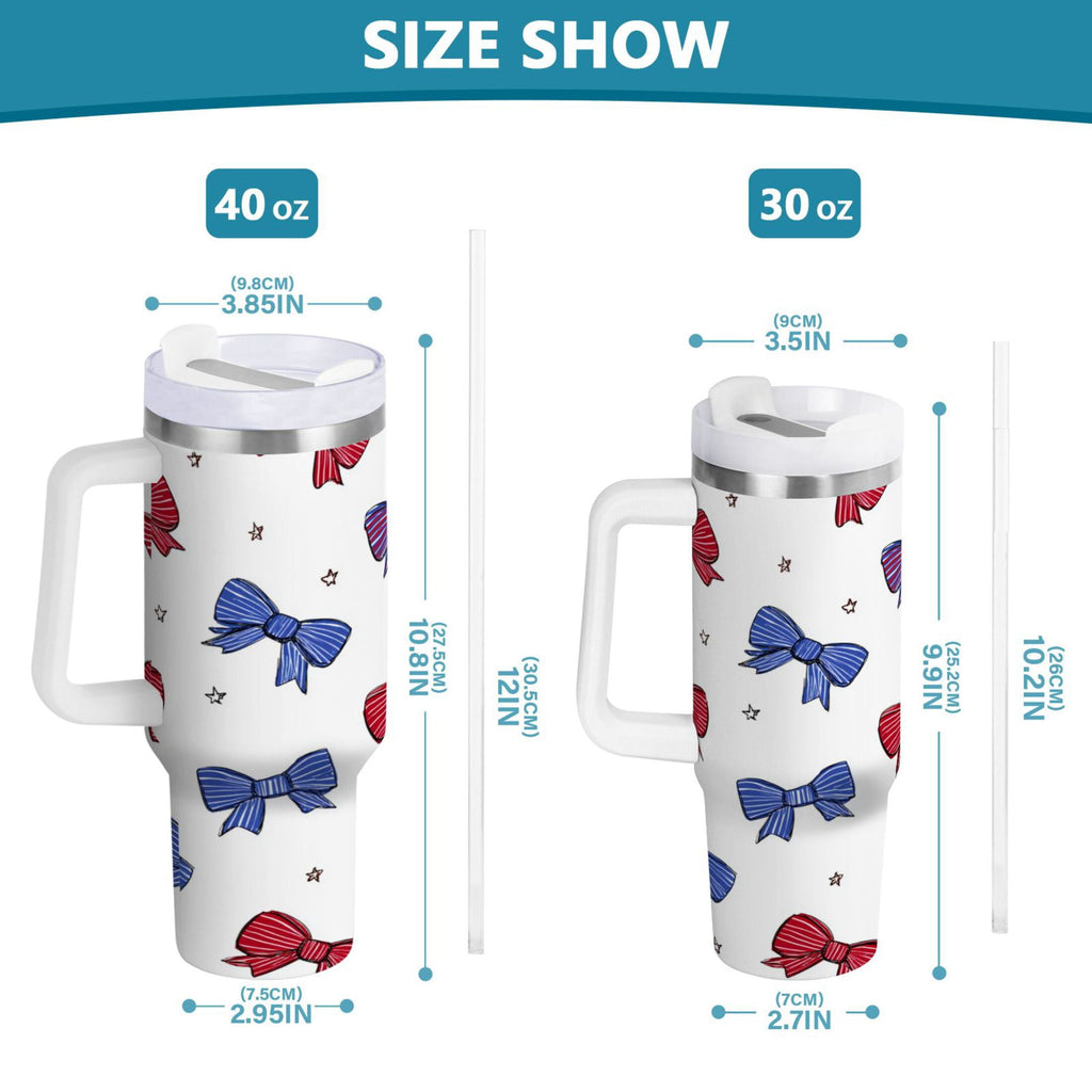 30 oz Insulated Stainless Steel Tumbler Double Wall Stainless Steel Tumbler with 2-Way Drinking Red and Blue Stripe Bows C656P