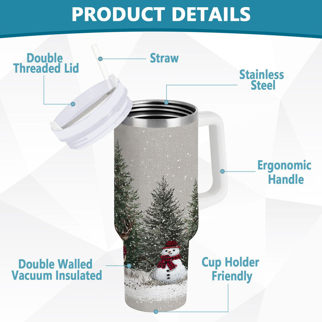 30 oz Insulated Stainless Steel Tumbler Double Wall Stainless Steel Tumbler with 2-Way Drinking Christmas Deer and Snowmen C619D