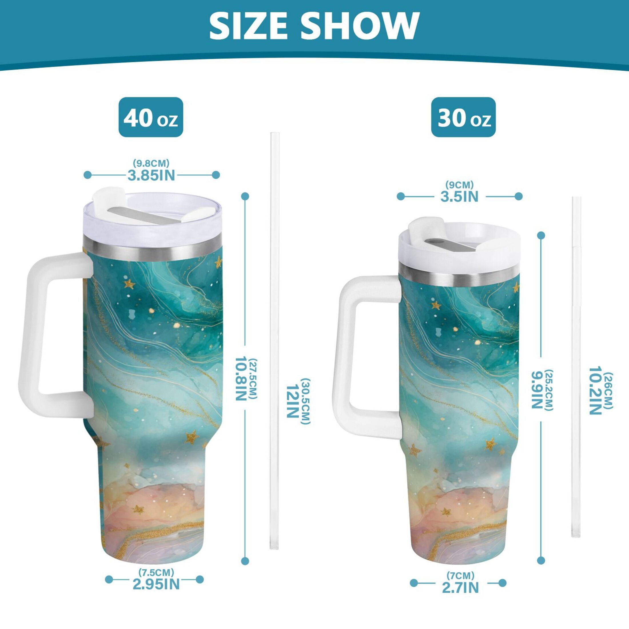 40 oz Insulated Stainless Steel Tumbler Double Wall Stainless Steel Tumbler with 2-Way Drinking Beautiful Watercolor Stars C530H