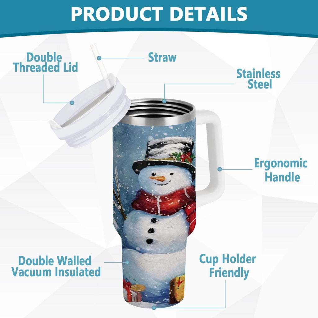 30 oz Insulated Stainless Steel Tumbler Double Wall Stainless Steel Tumbler with 2-Way Drinking Christmas Scene with Snowman C642A