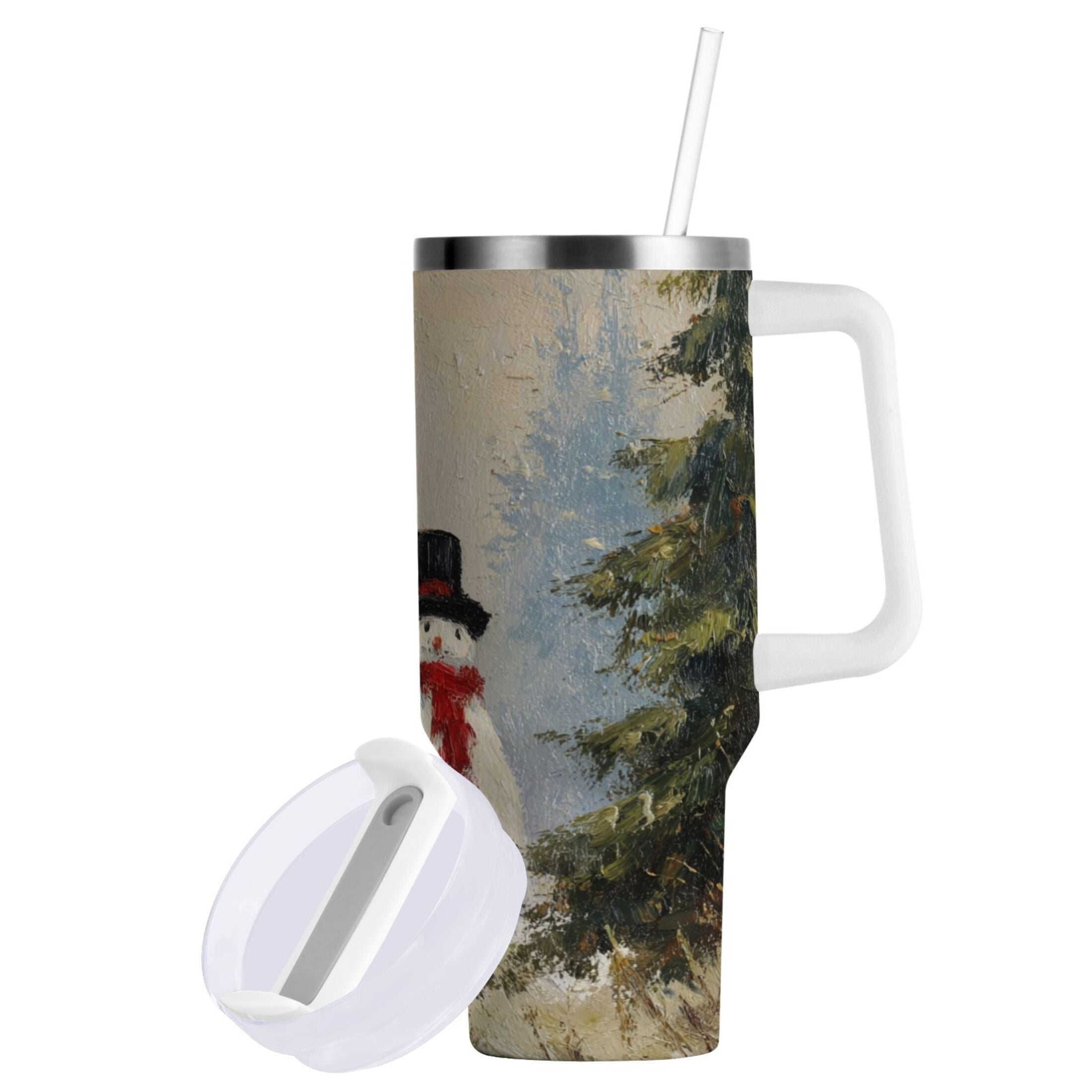 40 oz Insulated Stainless Steel Tumbler Double Wall Stainless Steel Tumbler with 2-Way Drinking Moody Snowman Couple C671S