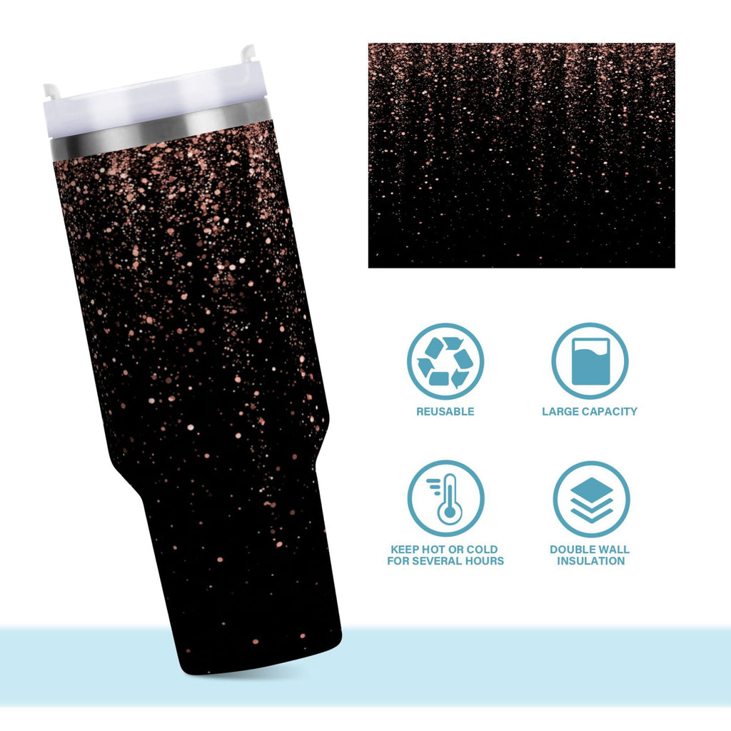 40 oz Insulated Stainless Steel Tumbler Double Wall Stainless Steel Tumbler with 2-Way Drinking Rose Gold Glitter C589P